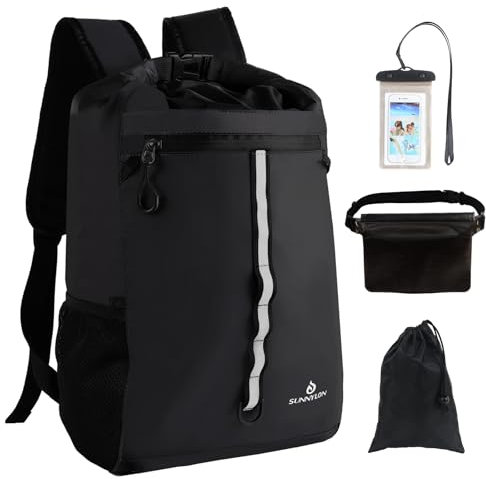 Sunnylon Dry Bag, 20L Rucksack Rolltop Wasserdichte mit Handyhülle,IPX8 Wasserdichte Tasche Beutel Seeksack dünn, Wasserfester rucksack Packsack für Schwimmen,Boote,Kajak,Rafting Baden Strand Kanu