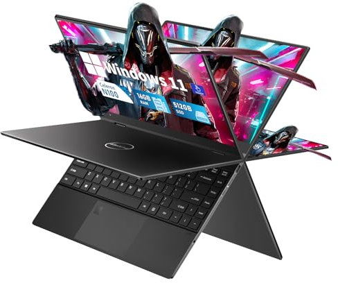 FUNYET Ordenador Portátil 14 Pulgadas Win 11 Pro, Notebook 16GB LPDDR4 512G SSD, Celeron N100 Touchscreen Laptop, FHD 1920x1080, Yoga Gira 360 °,WiFi6 4K, Tipo-C