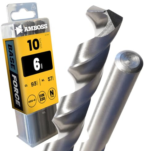 10x Spiralbohrer Base Force Ø6.0 mm - HSS-G DIN 338 für Stahl, Baustahl, Alu, Buntmetalle AMBOSS WERKZEUGE® Bohrer Bleche, Profile - Sechskant f. Bohrmaschine, Akkubohrer, Standbohrmaschine