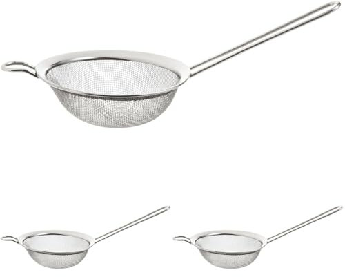 Fackelmann Sieb Ø 10 cm, Küchensieb aus Edelstahl, feinmaschiger Seiher mit Flachrand (Farbe: Silber), Menge: 1 Stück (Packung mit 3)
