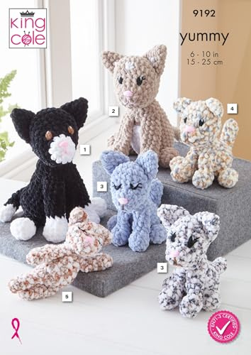 King Cole Crochet Pattern Small & Large Yummy Stuffed Cat Toys (9192)