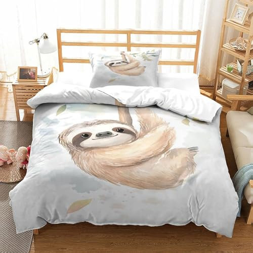 HLXZMCVBT Faultier 3D-Druck Bettdeckenbezug Microfaser Luxus Mit Reißverschluss Kissenbezug Bettwäsche Kinder, Jungen, Jugendliche Single（135x200cm）