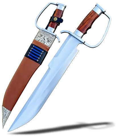 THE NEPAL Predator Bowie-Messer, 40,6 cm lange Klinge, handgeschmiedetes großes Messer, 5160 Blattfederstahl, Rosenholzgriff, gehärtet & geschärft – gebrauchsfertig mit Lederscheide