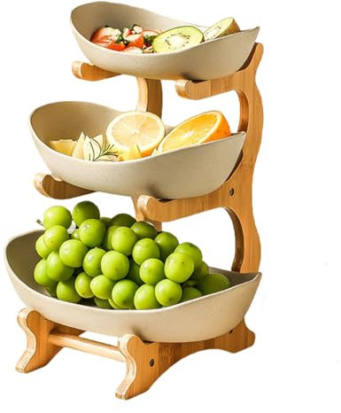 3 Tier Fruit Basket,Vegetable Rack,Bread Basket,Wooden Rack PP Fruit Bowl Serving Tray,Fruit Baskets,Vegetable Storage Rack For Kitchens Home,Office,Vegetables,Onion,Banana,Snack Basket,Bedroom(Beige)