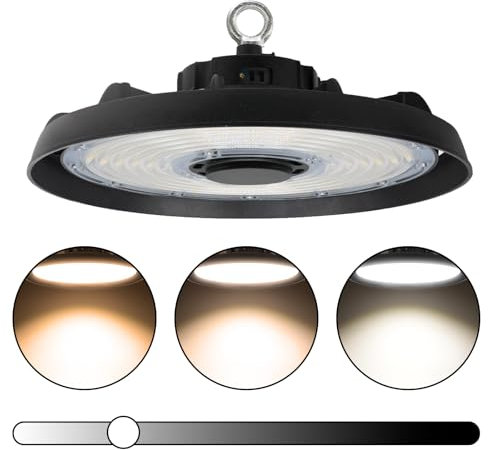 Maxled, Light is Led! LED High Bay 150W LED Hallenstrahler 22500LM Wasserdicht Hallenleuchte 100%/75%/50% Dimmbare 3000/4000/5000K UFO Lampe IP65 Hallenbeleuchtung 90º Abstrahlwinkel Industrielampe