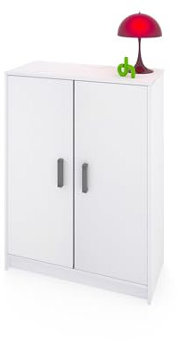 duehome | Mueble Zapatero Dos Puertas, Mueble Auxiliar, Modelo Liam, Acabado en Blanco, Medidas: 75 cm (Largo) x 101 cm (Alto) x 36 cm (Fondo)