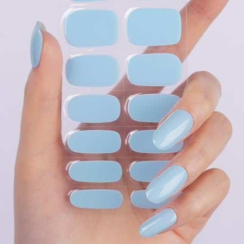 DANNI & TONI Halb ausgehärtete Gel Nagelfolien (Azure Horizon) Babyblau einfarbig Glänzend uv Gel Nagelfolie Nagelsticker Nageldesign Selbstklebend Wraps 28 Aufkleber