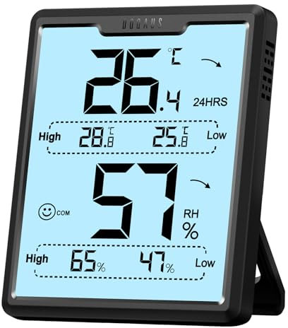 DOQAUS Digitales Thermometer Hygrometer Innen, Feuchtigkeit Raumthermometer Luftfeuchtigkeitsmessgerät mit großem LCD-Display und Backlight für Gewächshaus, Babyraum, Wohnzimmer, Büro