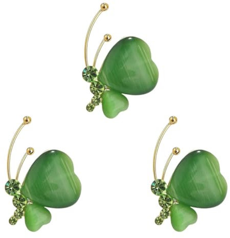Lot de 3 broches en forme de papillon vert pour corsage féminin en alliage - Accessoires de vêtements pour femme, taille unique, Acier inoxydable