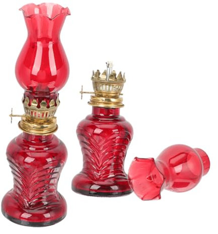 Abaodam 2 Stück Retro-Öllampe Campinglampe Glaslampe Robuste Glaslaterne klassische Laterne Kompakte Laterne Casifa Petroleumlampe Retro-Petroleumlampe Öl Lampenöl Petroleumlampenöl rot