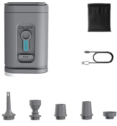 Heilanole Mini Rechargeable Air Pump with Dual Functionality for Inflatable Beds and Camping, Portable Lamp Included, Grey