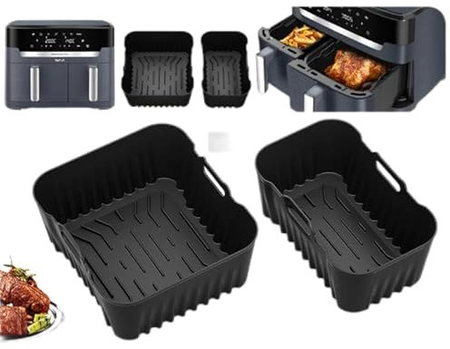 Silicone Air Fryer Liner for Tefal Dual Easy Fry XXL 11L, Air Fryer Accessories for Air Fryer Dual Drawer Baskets EY942BG0,AirFryer Trays for Tefal 6.5L & 4.5L 2 Drawer Basket Air Fryer(2Pcs Black)