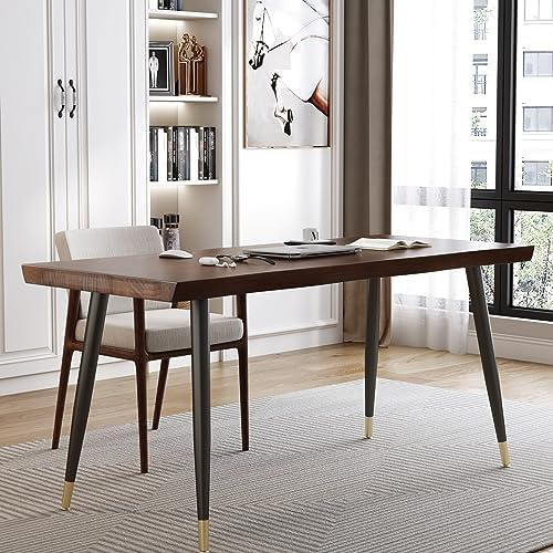 Sihtengxxhongs Schreibtisch Homeoffice 140cm, Bürotisch Massivholz Massivholz-Tischplatte Stahlgestell für Homeoffice & Gaming Modernes Design in Schwarz Ideal zum Lernen, Schreiben, Essen