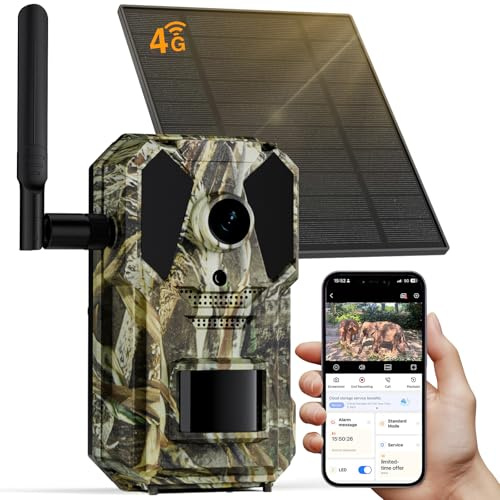 SYCAMTC 4G LTE Cellular Trail Camera with eSIM Card and Solar Panel, Deer Camera with Full Color Night Vision, Infrared Detection, No Glow IR, IP 65 Waterproof - Aqua
