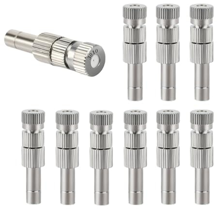Marsred 10 stück Niederdruck Nebeldüsen, 0,3mm Messing Sprühdüse,Keramik Nebel Düse,Bewässerungsdüsen mit Filter für 6mm Steckverbinder