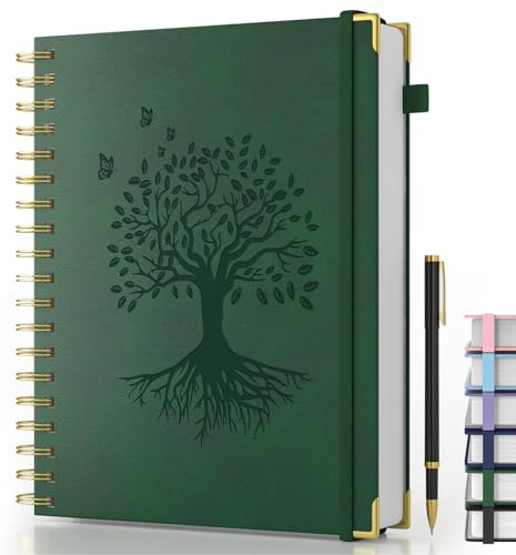 Notizbuch B5, Hardcover Leder Spiral Journal mit Stift, 240 Seiten 100gsm dickes Papier, College Ruled Lined Journal Notebook für Frauen Männer Schreiben Schule Büro, 14.5 x 21cm- Dunkelgrün