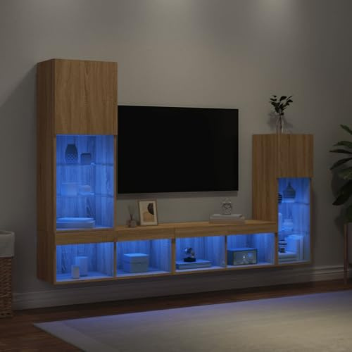 Swpsd 4 Piece TV Wall Units with LED Sonoma Oak Engineered Wood TV wall combination Model3216649