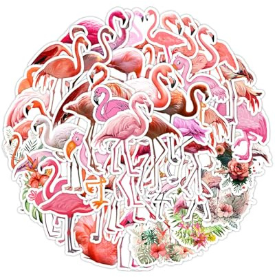 HUVZOR 50 Stück Flamingo Aufkleber, Niedlich Wasserfeste Vinyl Aufkleber für Skateboard Laptop Koffer Helm Motorrad Auto Fahrrad Handy,Geeignet für Erwachsene Kinder