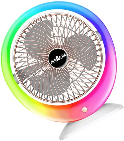 FTVOGUE USB-Lade-Tischventilator mit Buntem LED-Licht und 3-Gang-Windkraft für Arbeitszimmer (GOLD)