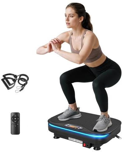 SPORTNOW Vibrationsplatte Rüttelplatte mit 99 Intensitätsstufen 3 Vorprogramm Lichtern Bluetooth Widerstandsbänder Kompakt Vibrationsgerät Vibrationstrainer für Muskelaufbau Ganzkörpertraining