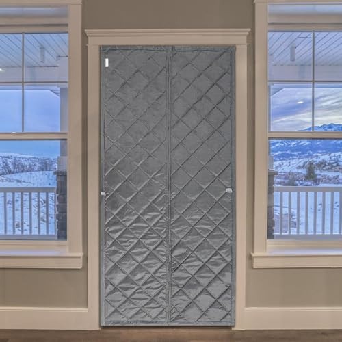 TFGXUE Magnetischer Thermovorhang Kälteschutz 100 x 210 cm, Thermovorhang Tür aus Oxford, Seidenwatte, Türvorhang ohne Bohren, Wärme-, Kälte- & Schallschutz, Wärmevorhang Haustür Grau