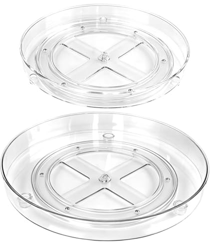 ASSRECT 2 Piezas Especiero Giratorio 23.5cm+27cm, Bandeja Giratoria 360° Transparente Pet, Organizador Cocina Nevera Armario Despensa, Lazy Susan Apilable para Condimentos, Frutas y Cosméticos
