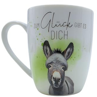 Kaffeebecher/Tasse, Teetasse, Kaffeepot, Kaffeetasse aus Porzellan, Motiv: Esel, Zum Glück gibt es dich, Größe H/Ø: 10 x 8 cm, Fassungsvermögen 250 ml, Spülmaschinengeeignet.