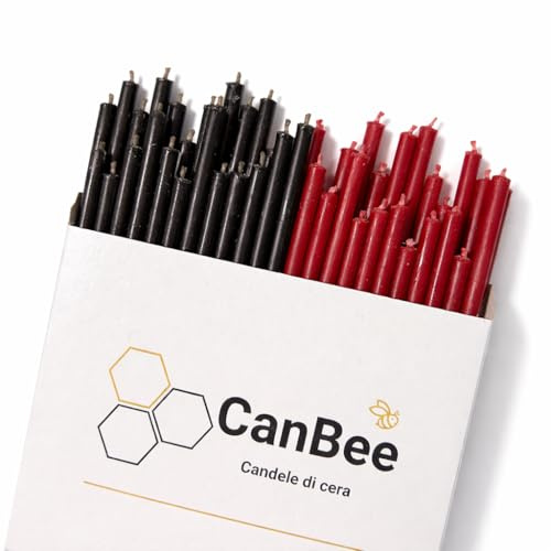50 Dünne Kerzen Schwarz & Rot aus Naturwachs – 16 cm x Ø 5 mm – Brenndauer ca. 40 Minuten – Raucharm & Tropffrei – Für Meditation, Fokus & Entspannung – CanBee