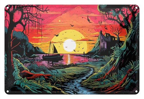 Wallario Blechschild Wandbild aus Metall Verwunschenes Flussdelta - 20 x 30 cm in Premium-Qualität: Brillante Farben