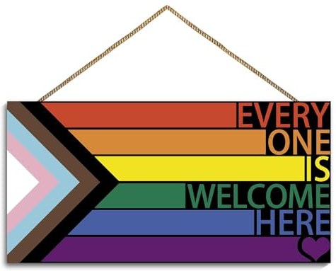 Pride Decorations Accessories Lgbt Rainbow Sign Front Door Decor, Every One Is Welcome Here Pride Flag Wooden Wall Decor,Gay Rainbow Decorations For Home Wall Porch Front Door Classroom