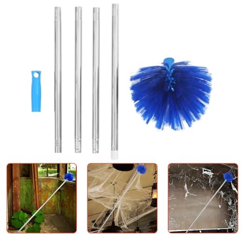 Spolverino Ragnatele Allungabile con Asta, Acciaio Inox Leggero Blu | Pulizia in Alto Facile, Snodi sulla Asta, Nailon Resistente, per Angoli di Finestre e Soffitti Interni Esterni Colore Casuale