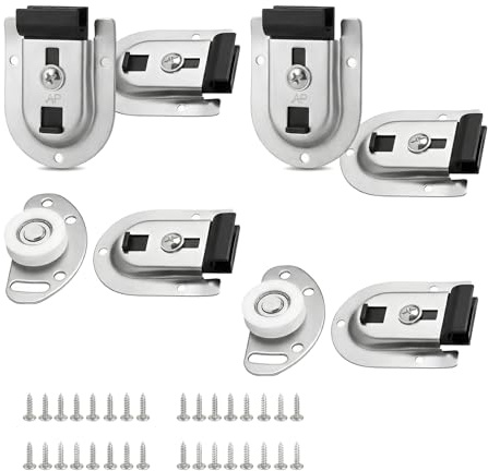 4 Pack Sliding Closet Door Hardware Kit, Replacement Wardrobe Doors Wheels | Stainless Steel, 4 Pcs Bottom Rollers & 4 Pcs Top Brackets, for Home Furniture Cabinet Window Sliding Doors