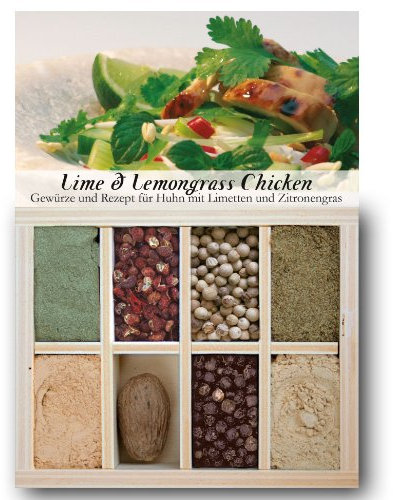 Lime & Lemongrass Chicken – 8 Gewürze Set für die asiatischen Hähnchenschenkel (55g) – in einer schönen Holzbox – mit Rezept und Einkaufsliste – Geschenkidee für Feinschmecker von Feuer & Glas