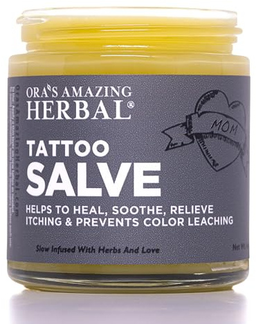 Ora's Amazing Herbal Natural Tattoo Salve,Tattoo Aftercare Balm for New & Old Inked Skin, Moisturizing & Itch Soothing Cream, Petroleum Free & Color Restoring Tattoo Ointment, 4oz, USA made