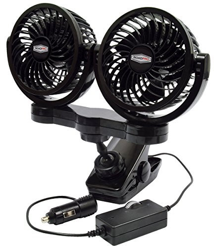 RoadPro RPSC8572 Ventilador dual de 12 voltios con clip de montaje, negro, 10 x 7 x 12