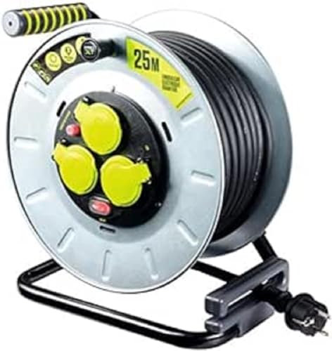 MasterPlug otlf2516rr3ipsl-px Elektrische-Kabeltrommel Baustelle, 3000 W, 230 V, Metall, gelb/schwarz, 25 m