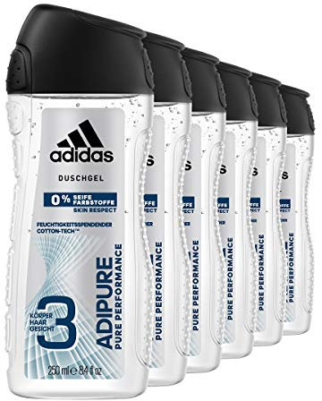 adidas adipure Duschgel für Herren - natürliche Inhaltsstoffe zur täglichen Reinigung von Haut, Gesicht und Haaren, 6er Pack (6 x 250 ml)