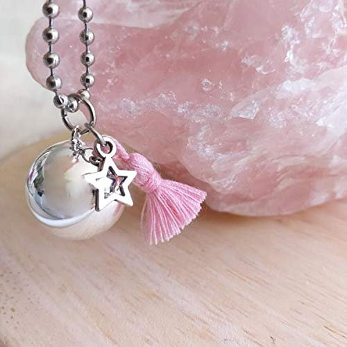 Engelsrufer mit Kette Naroth, personalisierbar, silberfarben mit Bommel in Hellrosa und Stern.