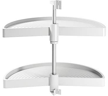Emuca - Schwenkbeschlag mit Tablarboden für Küche Eckschrank, drehbeschlag halbkreis von Ø650mm für Eckschrank mit Breite 800mm, Weiß