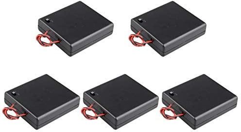 HALJIA 5Pcs 6V AA 4 x 1.5V Battery Holder Case Plastic Battery Storage Box with ON/OFF Switch Case Cover Wire Leads