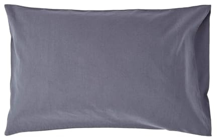 HOMESCAPES Luxury Soft Linen Pillowcase Plain Natural Textured Dark Grey French Flax Fibre Linen & Pure 100% Cotton Blend Charcoal Standard Pillowcase