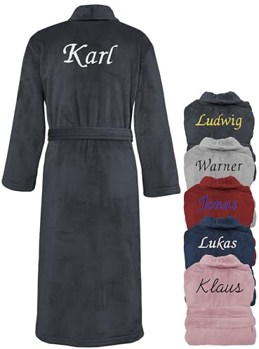 KDO MAGIC - Bademantel personalisiert herren - Morgenmantel mit einer Stickerei - Gestickter Vorname - Geschenkidee für den Vatertag, Weihnachten