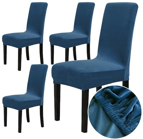Chickwin Stuhlhussen 4er Set Samt Stuhlhussen für Schwingstühle, Esszimmerstühle Hussen Für Hochzeit, Hotel, Küche, Bankett, Partys Stretch Stuhlhussen (4er,Königsblau)
