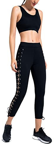 Damen Sportanzug Yoga Trainingsanzüge, Frauen einfarbig 2 stück outfit seite aushöhlen strumpfhose yoga leggings sexy criss cross back crop top set trainingsanzug sportswear Jogginganzug Fitness Anzug