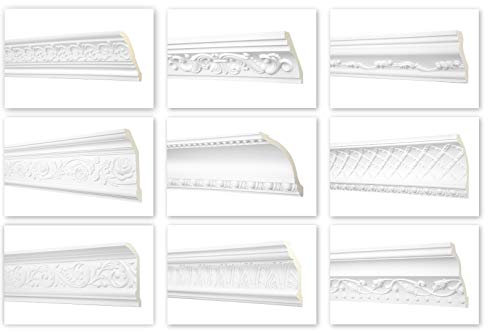 HEXIM Perfect 2 Meter Zierprofile - große Auswahl, (AA005-60x60mm) - Stuckleiste aus PU gemustert, weiß, stoßfest - Eckleiste Dekorleiste Stuckprofil Zierleiste