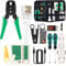 BURNNOVE Kit de Herramientas de Reparación de Red 18 en 1, Crimpadora RJ45, Comprobador de Cable RJ11/RJ12/RJ45, Tester de Red Profesional con 17 Conectores y Cable de 2 m