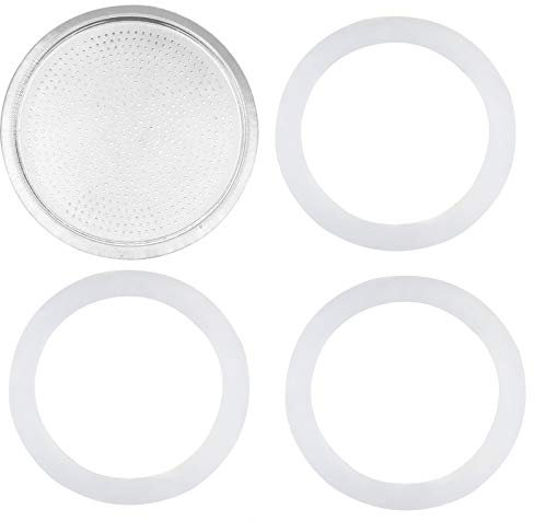 iiniim 3/6/9/12 Cup Silica Gel Gasket Seal Ring and AluminumFilters Replacement for Moka Pot Coffee 12 Cup OneSize