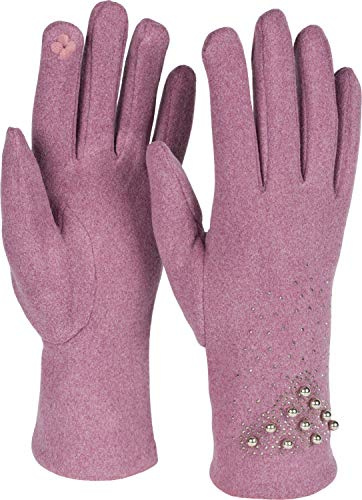 styleBREAKER Damen Touchscreen Handschuhe Strass | Edle Perlen-Applikation, Fleece-Innenfutter, leitfähige Fasern am Zeigefinger, extrem elastische Passform (16-21 cm Umfang).
