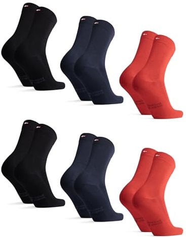 DANISH ENDURANCE Calzini Uomo Fibra di Bambù, Calze Classiche Eleganti in Bamboo, Calzini Estivi Traspiranti, 6 Paia, Multicolore (2x Blu Scuro, 2x Nero, 2x Rosso Acceso), 39-42