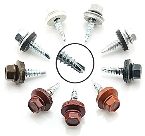 200 Stück Trapezblech Schrauben Bohrschrauben selbstbohrend 4,8x20 / RAL 8012 RAL 8012 Dach verzinkt